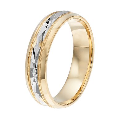 AXL 14k Gold Beveled Engraved Inlay Wedding Band