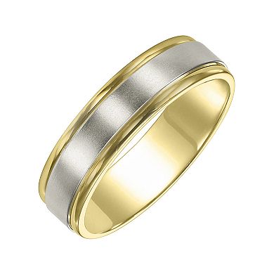 Men's AXL Two Tone 14k Gold Satin Band Wedding Ring