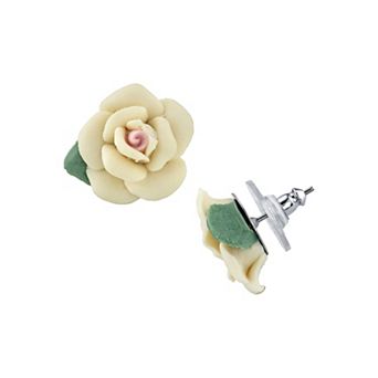 1928 Porcelain Rose Stud Earrings