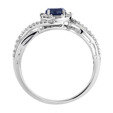 LOVEABLES 10k White Gold Sapphire & 1/4 Carat T.W. Diamond Swirl Ring