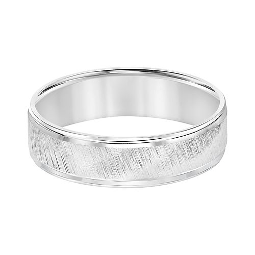 Men's 14k White Gold Diagonal Brushed Wedding Band