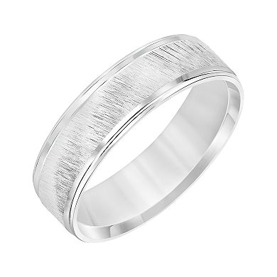 Men's AXL 14k White Gold Diagonal Brushed Wedding Band