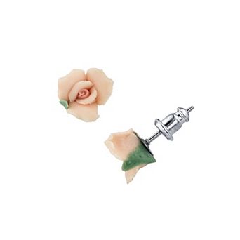 1928 Pink Porcelain Rose Stud Earrings