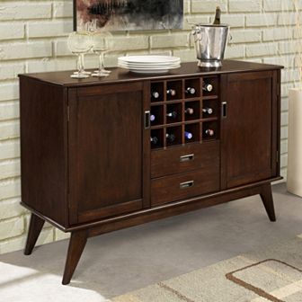 Simpli Home Draper Mid Century Sideboard Buffet Table & Wine Rack