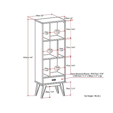 Simpli Home Draper Mid Century Storage Bookcase