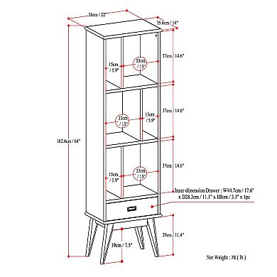 Simpli Home Draper Mid Century Storage Bookcase