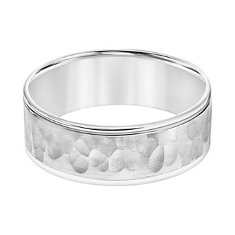 Men's AXL 14k White Gold Hammered Wedding Band