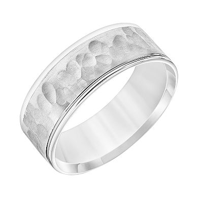 Men's AXL 14k White Gold Hammered Wedding Band