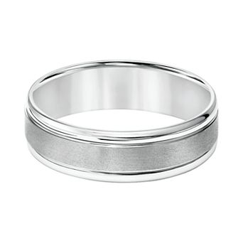 Men's AXL 14k White Gold Brushed Stripe Wedding Band