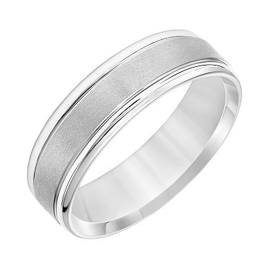 Men's AXL 14k White Gold Brushed Stripe Wedding Band