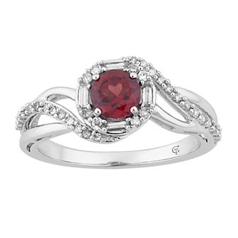 10k White Gold Garnet & 1/4 Carat T.W. Diamond Swirl Ring
