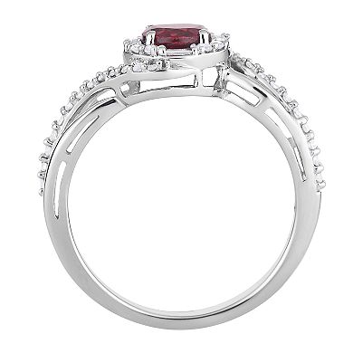 10k White Gold Garnet & 1/4 Carat T.W. Diamond Swirl Ring