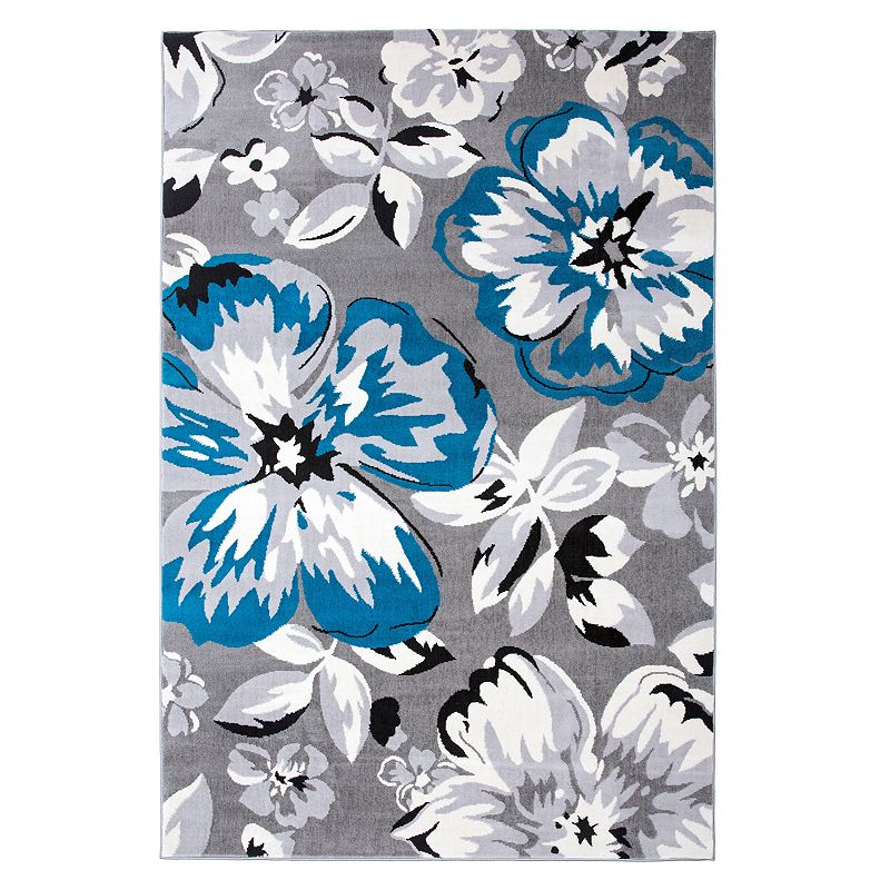 World Rug Gallery Newport Modern Floral Area Rug, Med Blue, 7.5X9.5 Ft