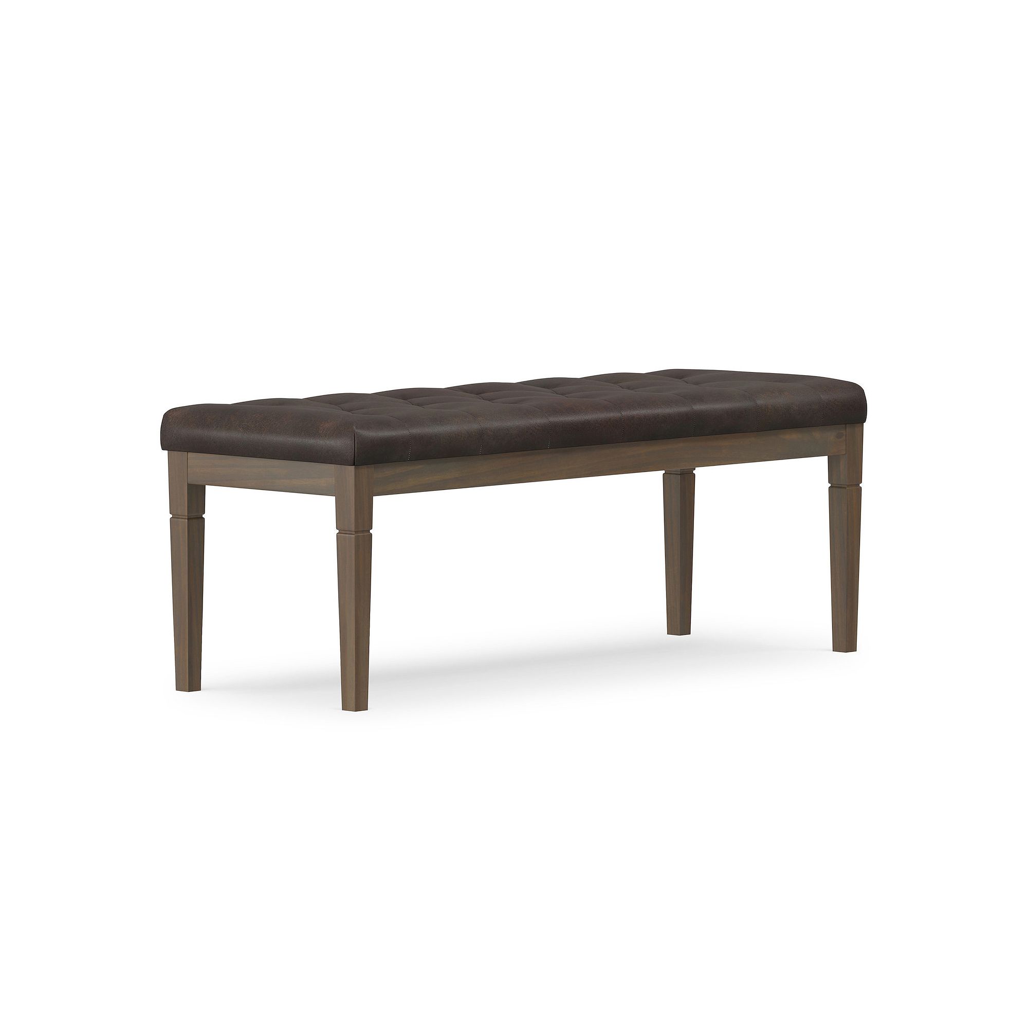 Simpli Home Waverly Tufted Ottoman Bench, Distressed Brown