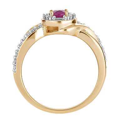 10k Gold Ruby & 1/4 Carat T.W. Diamond Swirl Ring