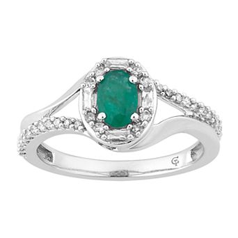 LOVEABLES 10k White Gold Emerald & 1/4 Carat T.W. Diamond Oval Halo Ring