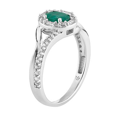 10k White Gold Emerald & 1/4 Carat T.W. Diamond Oval Halo Ring