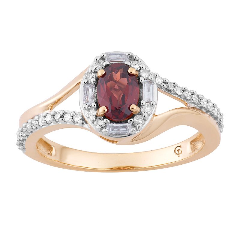 10k Gold Garnet & 1/4 Carat T.W. Diamond Oval Halo Ring, Womens, Size: 6, 