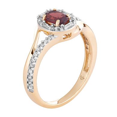 10k Gold Garnet & 1/4 Carat T.W. Diamond Oval Halo Ring