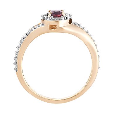 10k Gold Garnet & 1/4 Carat T.W. Diamond Oval Halo Ring