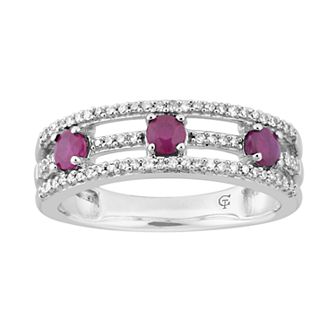 10k White Gold Ruby & 1/5 Carat T.W. Diamond 3-Stone Ring