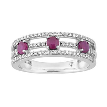 LOVEABLES 10k White Gold Ruby & 1/5 Carat T.W. Diamond 3-Stone Ring