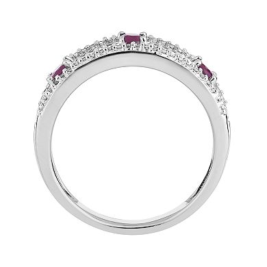 10k White Gold Ruby & 1/5 Carat T.W. Diamond 3-Stone Ring