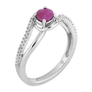 10k White Gold Ruby & 1/8 Carat T.W. Diamond Swirl Ring