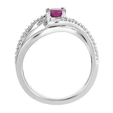 10k White Gold Ruby & 1/8 Carat T.W. Diamond Swirl Ring