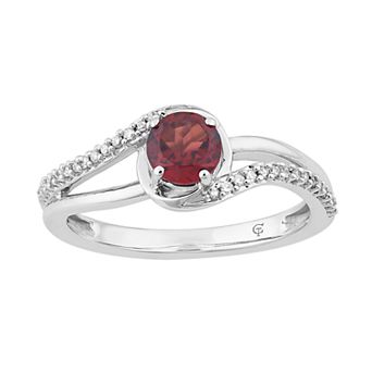 10k White Gold Garnet & 1/8 Carat T.W. Diamond Swirl Ring