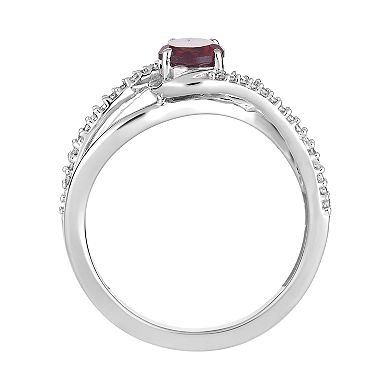 10k White Gold Garnet & 1/8 Carat T.W. Diamond Swirl Ring