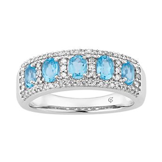 10k White Gold Swiss Blue Topaz & 1/4 Carat T.W. Diamond 5-Stone Ring