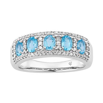 LOVEABLES 10k White Gold Swiss Blue Topaz & 1/4 Carat T.W. Diamond 5-Stone Ring