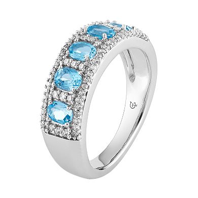 LOVEABLES 10k White Gold Swiss Blue Topaz & 1/4 Carat T.W. Diamond 5-Stone Ring