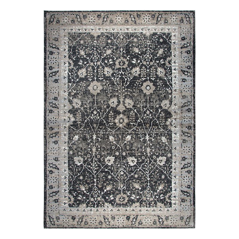 Rizzy Home Panache Traditional Distressed Ornate II Geometric Rug, Black, 8X11 Ft