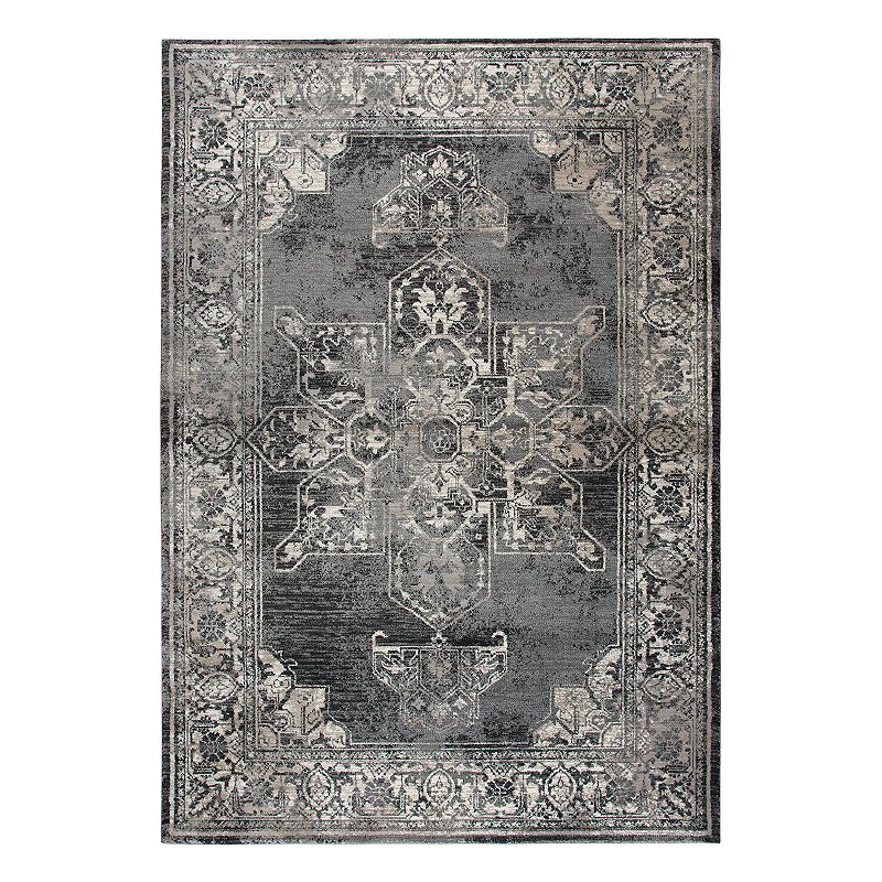 Rizzy Home Panache Transitional Central Medallion Distressed Geometric Rug, Grey, 8X11 Ft