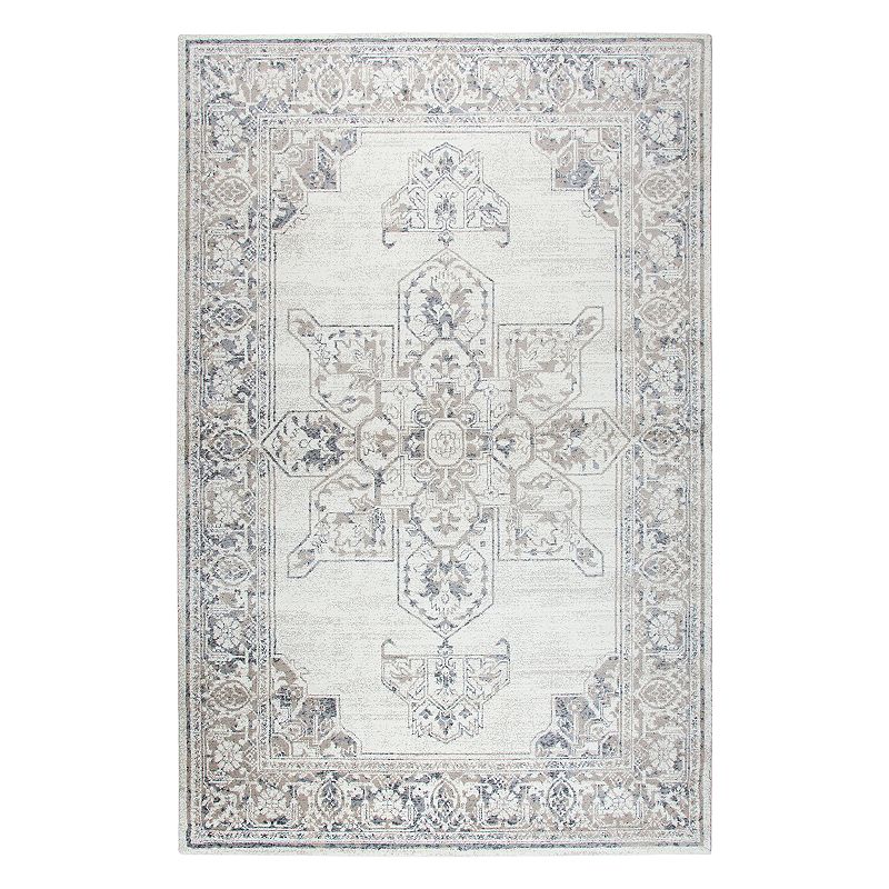 Rizzy Home Panache Transitional Central Medallion Distressed Geometric Rug, Natural, 8X11 Ft