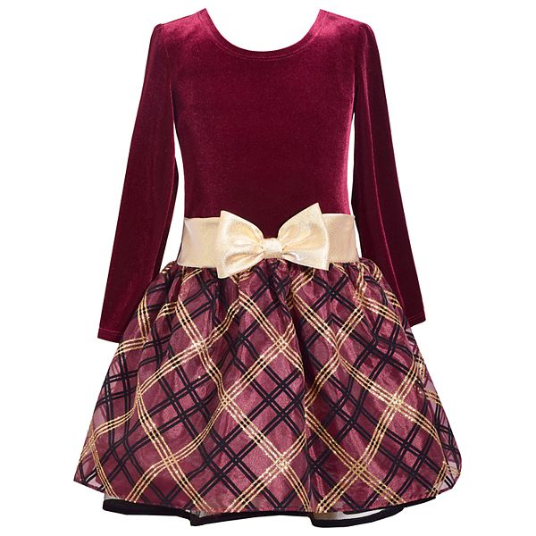 Girls 4-6x Bonnie Jean Long-Sleeve Plaid Velvet Dress