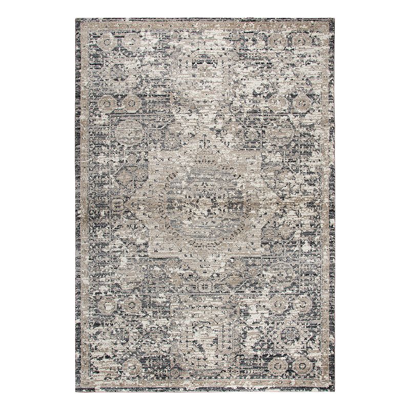 Rizzy Home Panache Traditional Central Medallion Distressed Geometric Rug, Grey, 8X11 Ft