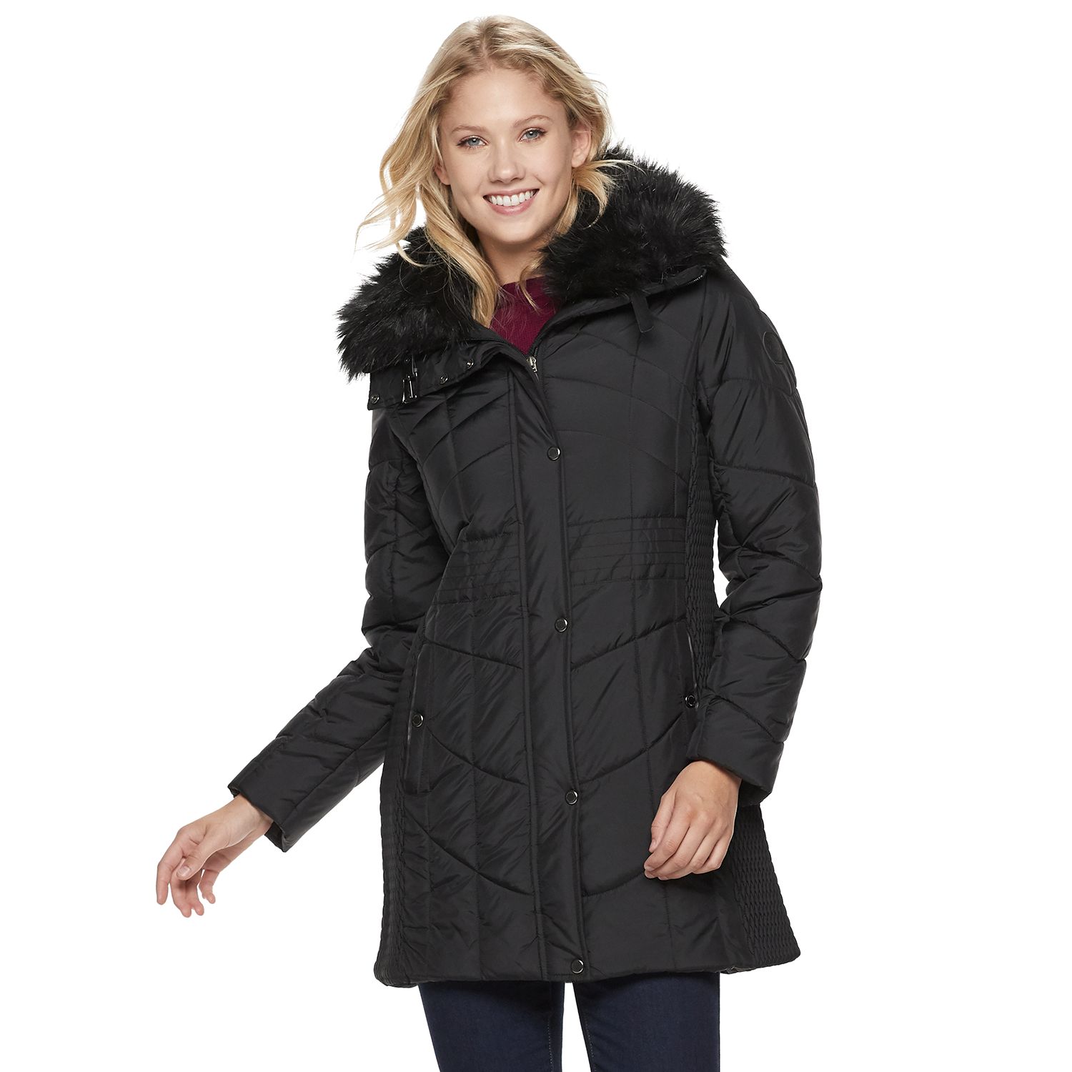 kohls black fur coat