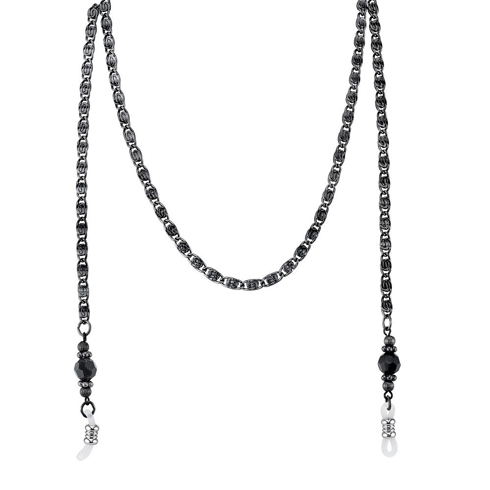 10 Gold Plated Black Beaded Eyeglass Holder Necklace Findings For