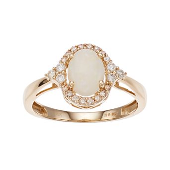 Gemminded 10k Gold Opal & 1/6 Carat T.W. Diamond Oval Halo Ring