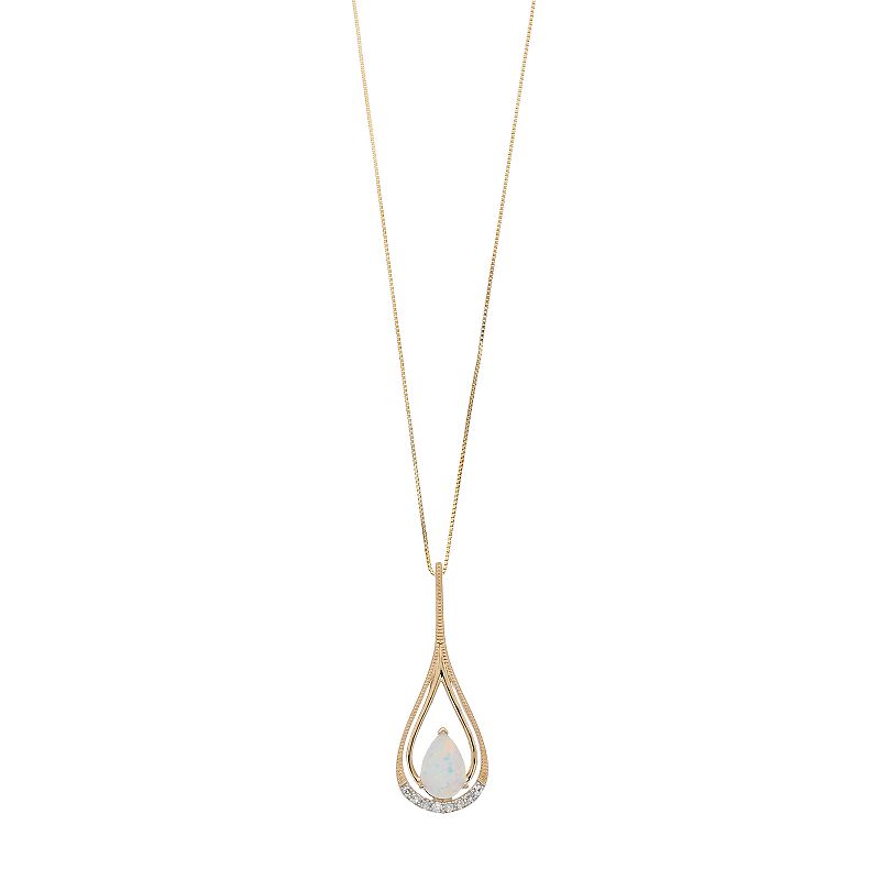 Gemminded 10k White Gold Lab-Created White Opal & Diamond Accent Teardrop 