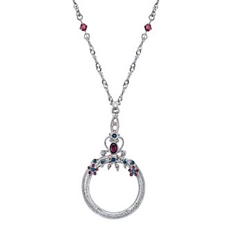1928 Simulated Crystal & Bead Circle Pendant Necklace