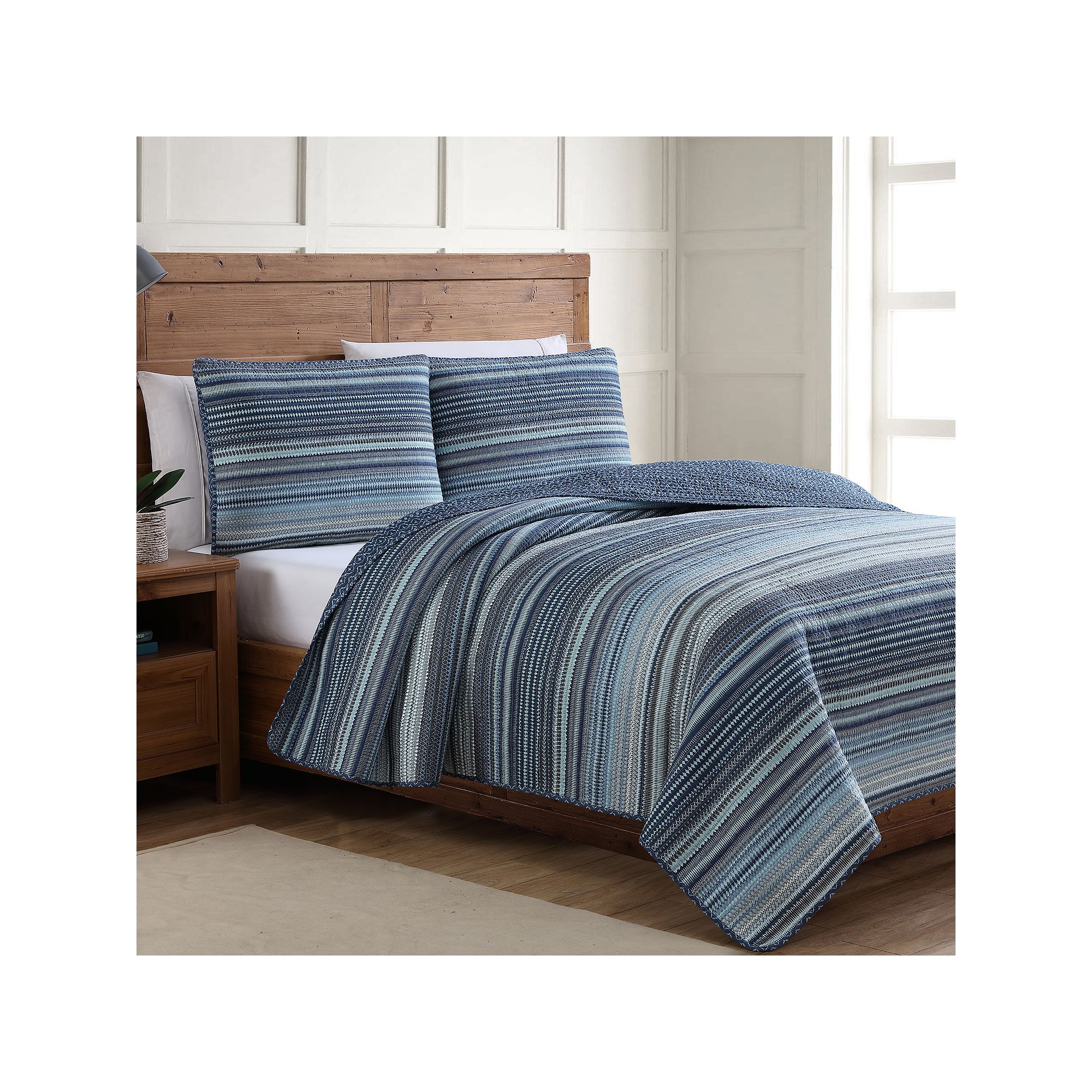 Estate Collection Taj Quilt Set, Blue Stripe