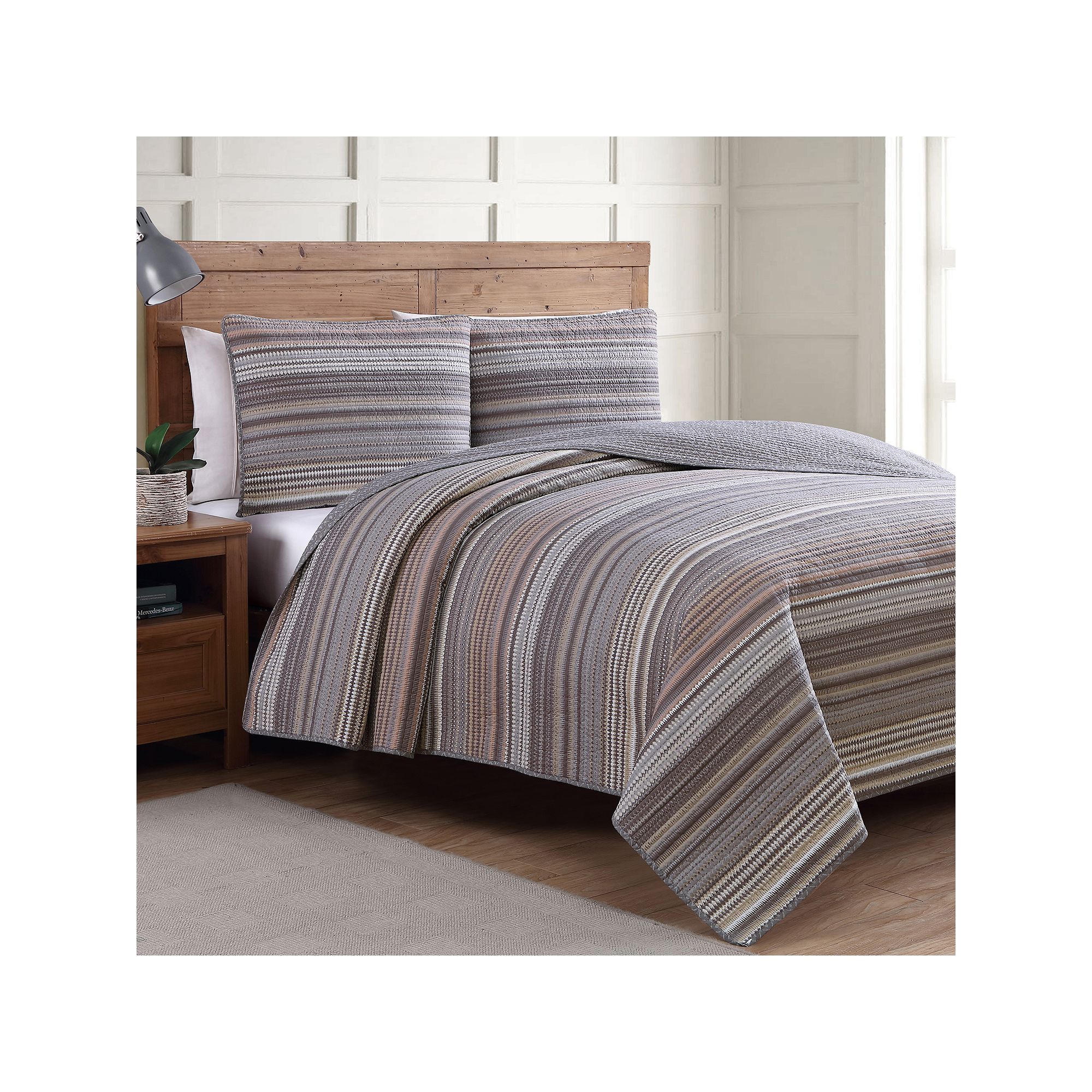 Estate Collection Taj Quilt Set, Brown Stripe