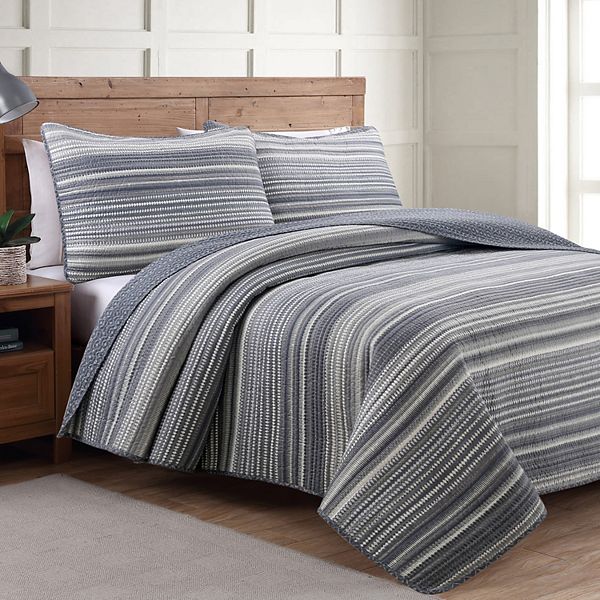 Estate Collection Taj Quilt Set Gray Stripe (FULL/QUEEN) BrickSeek