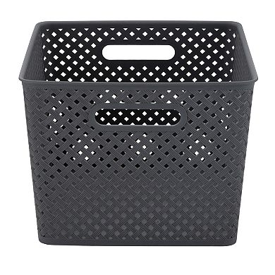 Simplify Basketweave Resin Wicker Large Storage Tote