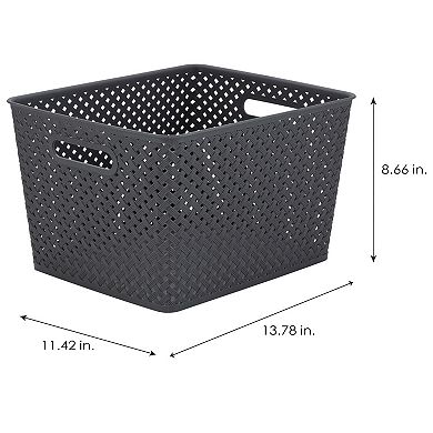 Simplify Basketweave Resin Wicker Large Storage Tote