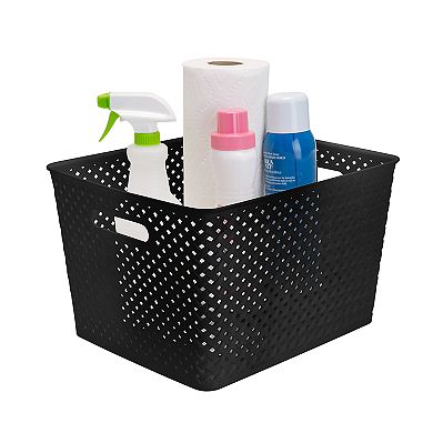 Simplify Basketweave Resin Wicker Large Storage Tote